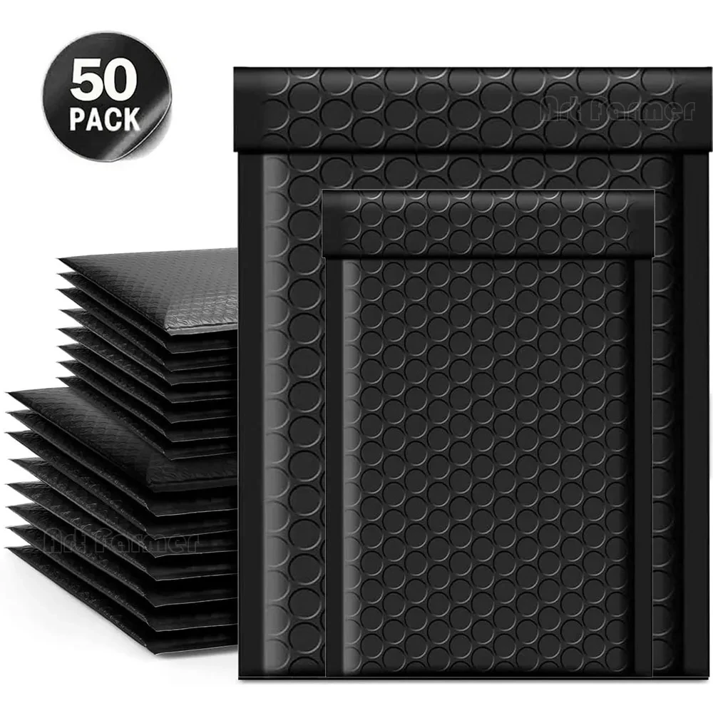 Enveloppes postales rembourrées à bulles noires, 50 pièces, Poly pour emballage, sac d'expédition auto-scellant, rembourrage à bulles