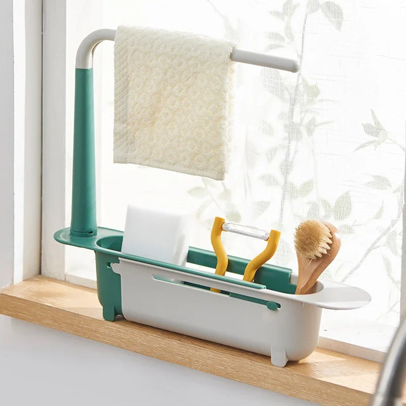 Adjustable Sink Shelf Kitchen Sinks Organizer Soap Sponge Holder Sink Drain Rack Storage Basket Kitchen Gadgets Accessories Tool