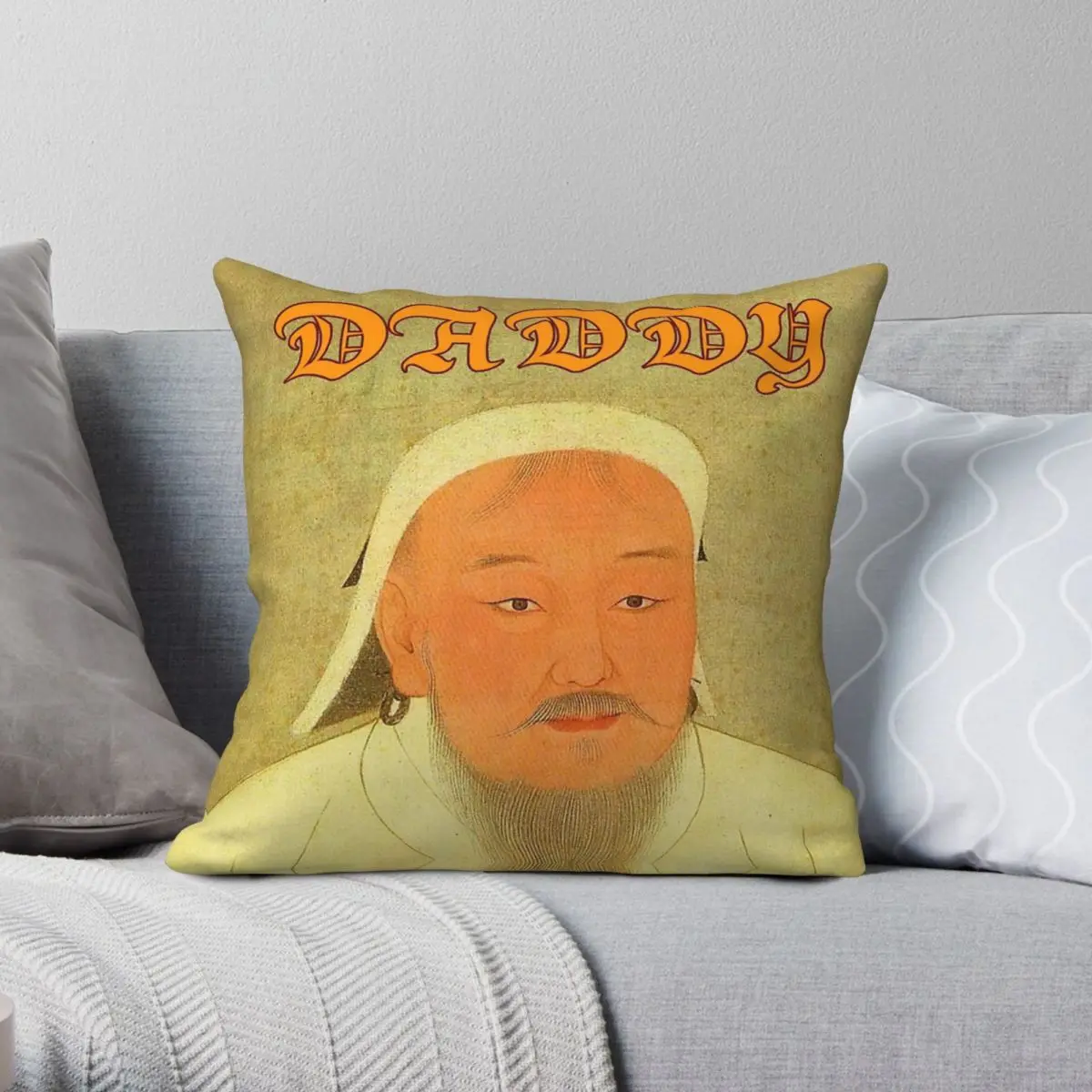 Genghis Khan Mongolia Daddy Square Pillowcase Polyester Linen Velvet Creative Zip Decor Sofa Cushion Cover 18