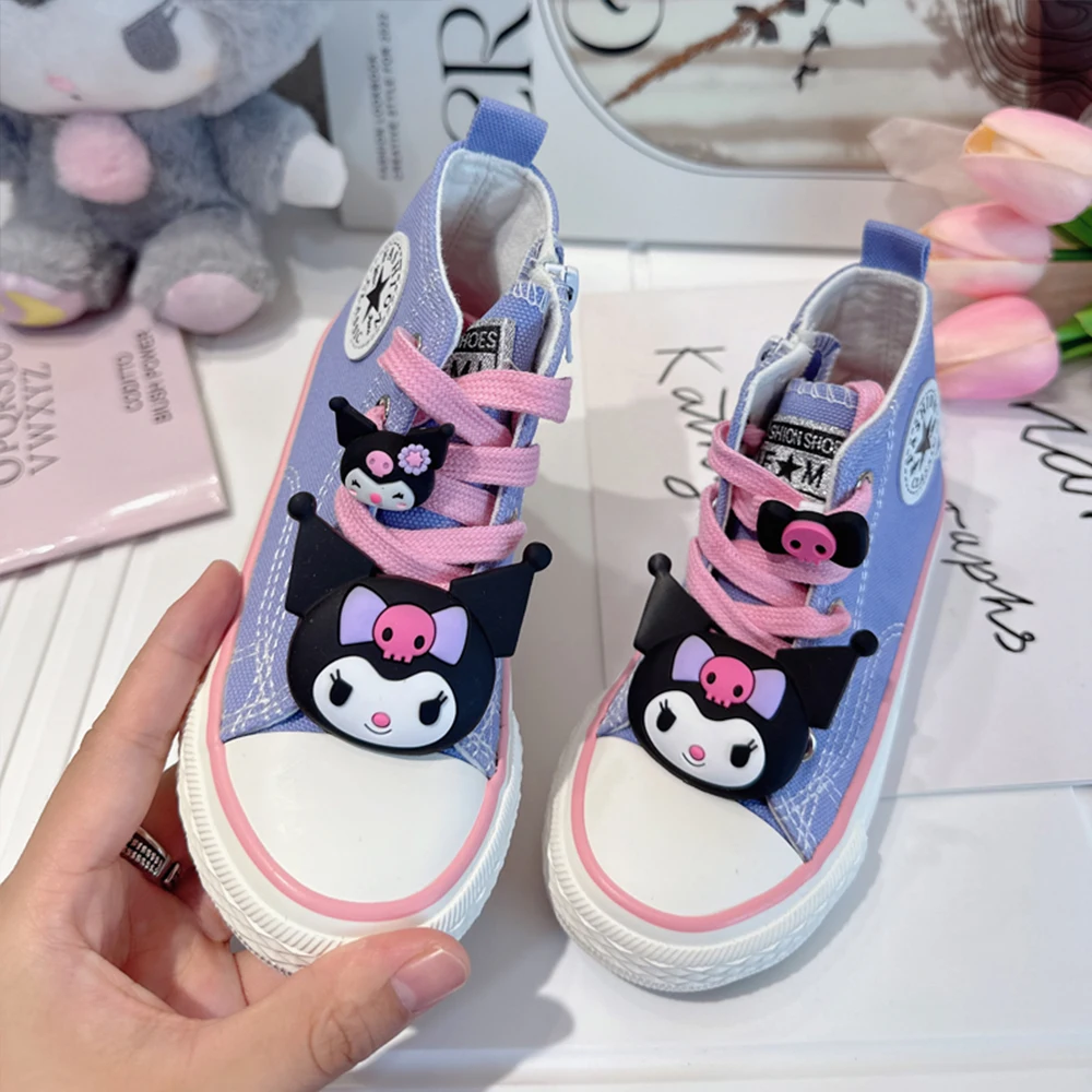 Girls' Canvas Casual Shoes Anime Sanrios Kuromi Melody Student Kid's Autumn Cute High-Quality Cartoon Breathable Walking Shoes