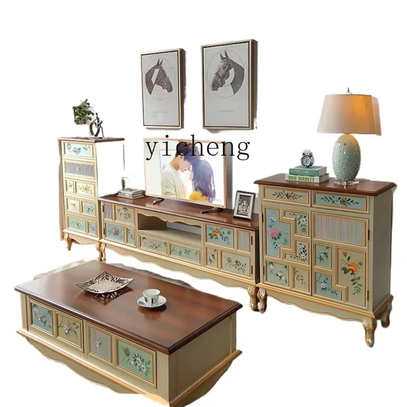 b26 Coffee Table TV Cabinet Solid Wood Painted Home Storage Cabinet Living Room Modern Minimalist Furniture