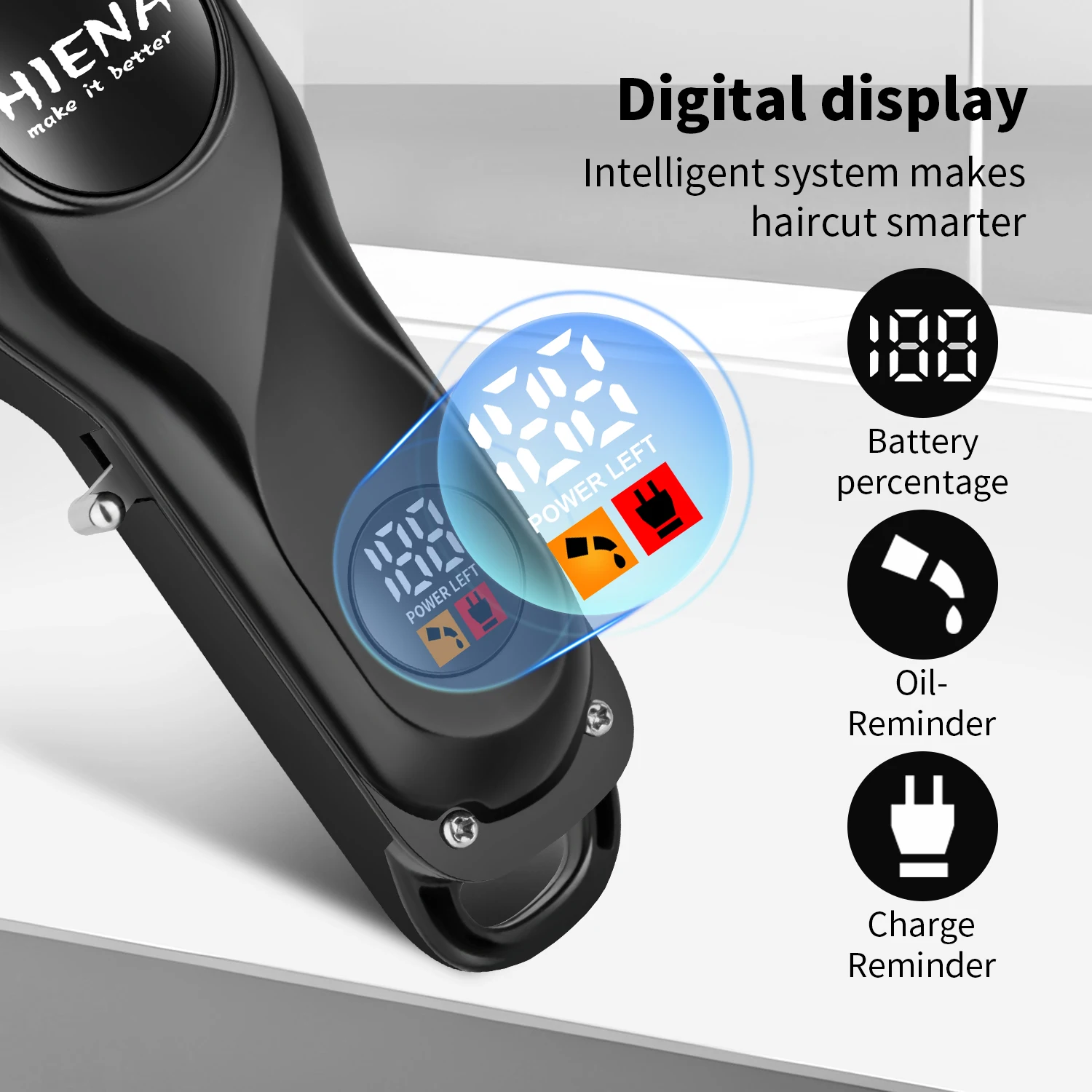 HIENA HYN-248 ماكينة قص الشعر الكهربائية ذات محرك عالي السرعة قابلة لإعادة الشحن ماكينة تشذيب الشعر الاحترافية مع قاعدة شحن باللون الأسود