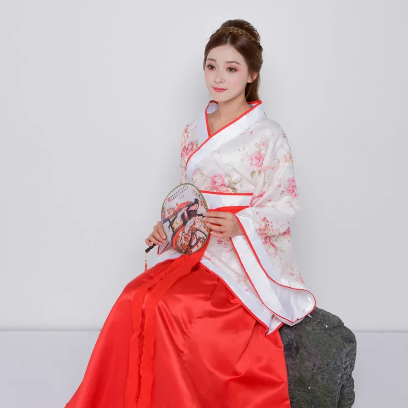 Chinese Silk Robe Costume Girls Women Kimono China Traditional Vintage Ethnic Antique Dress Dance Costume Cosplay Hanfu Set