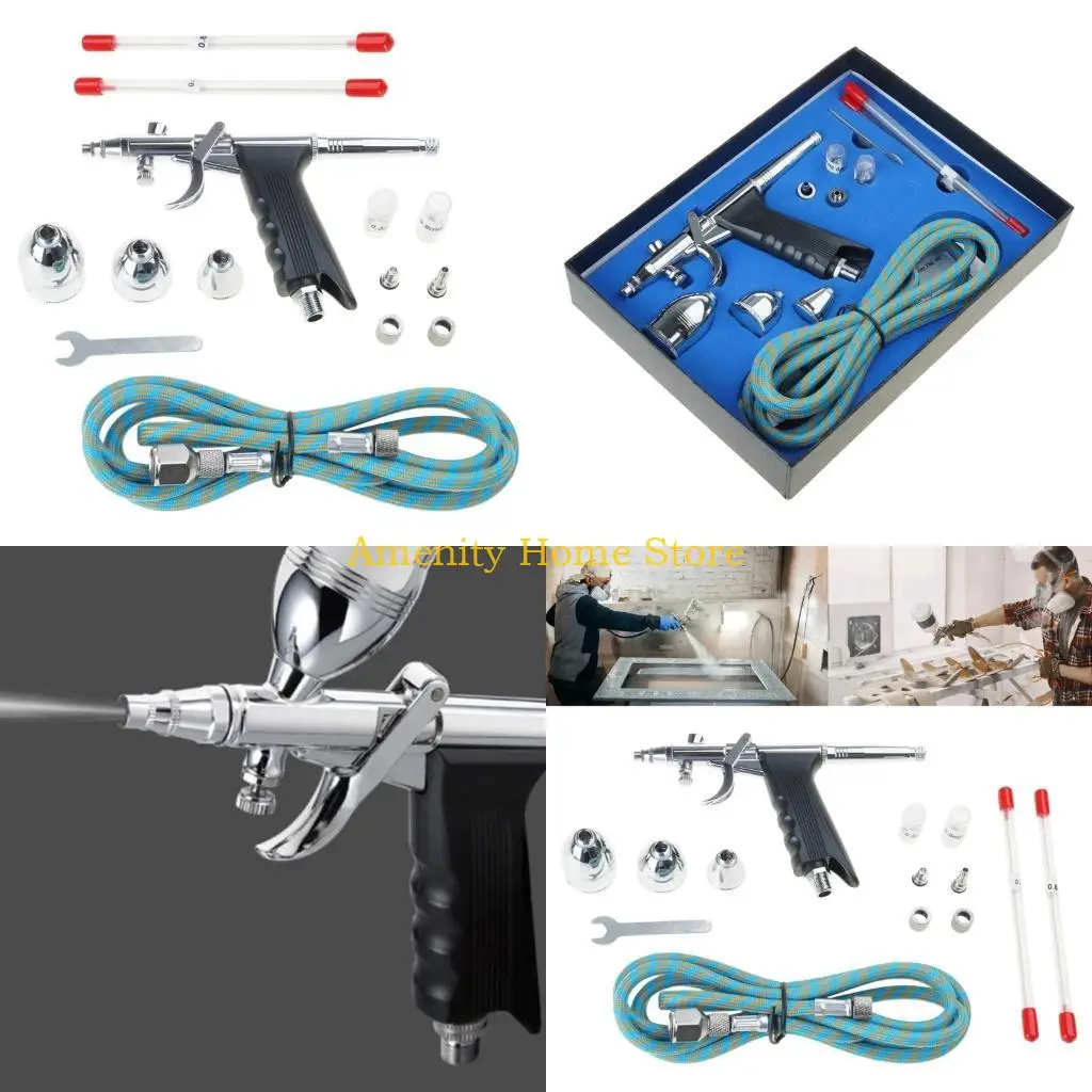 

F26C Airbrush Kit Single Action Airbrush Guns with 0.38 & 0.5mm Needles 1/2 1/4OZ Fluid Cup for Painting Models Cake Decorate