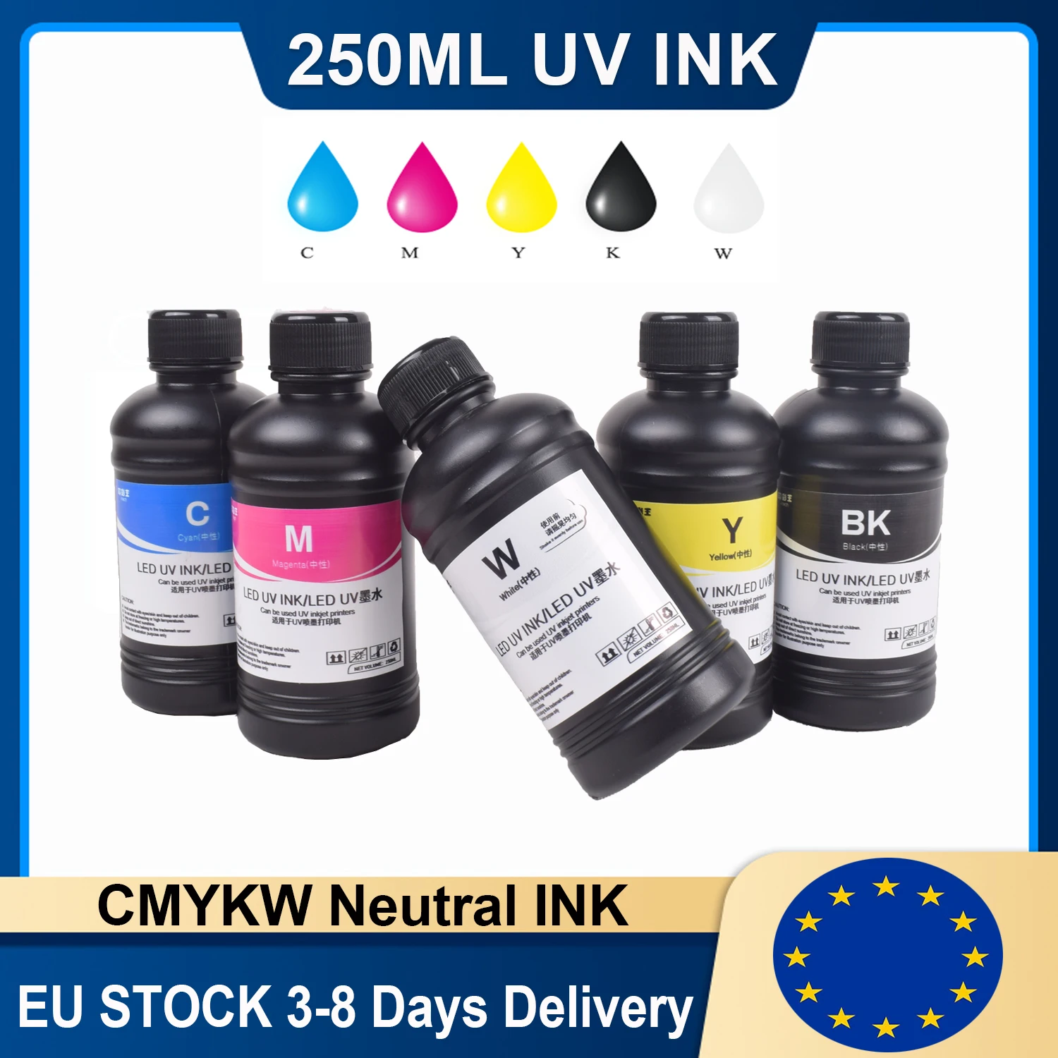 UV Ink LED UV Printer INK for UV Printer 1390 L1800 L800 XP600 TX800 L805 UV Flatbed Printer 250ML/500ML CMYKW UV Neutral Ink