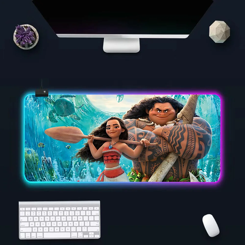 Disneies Moana Princess RGB Pc Gamer Keyboard Mouse Pad Mousepad LED Glowing Mouse Mats Rubber Gaming Computer Mausepad