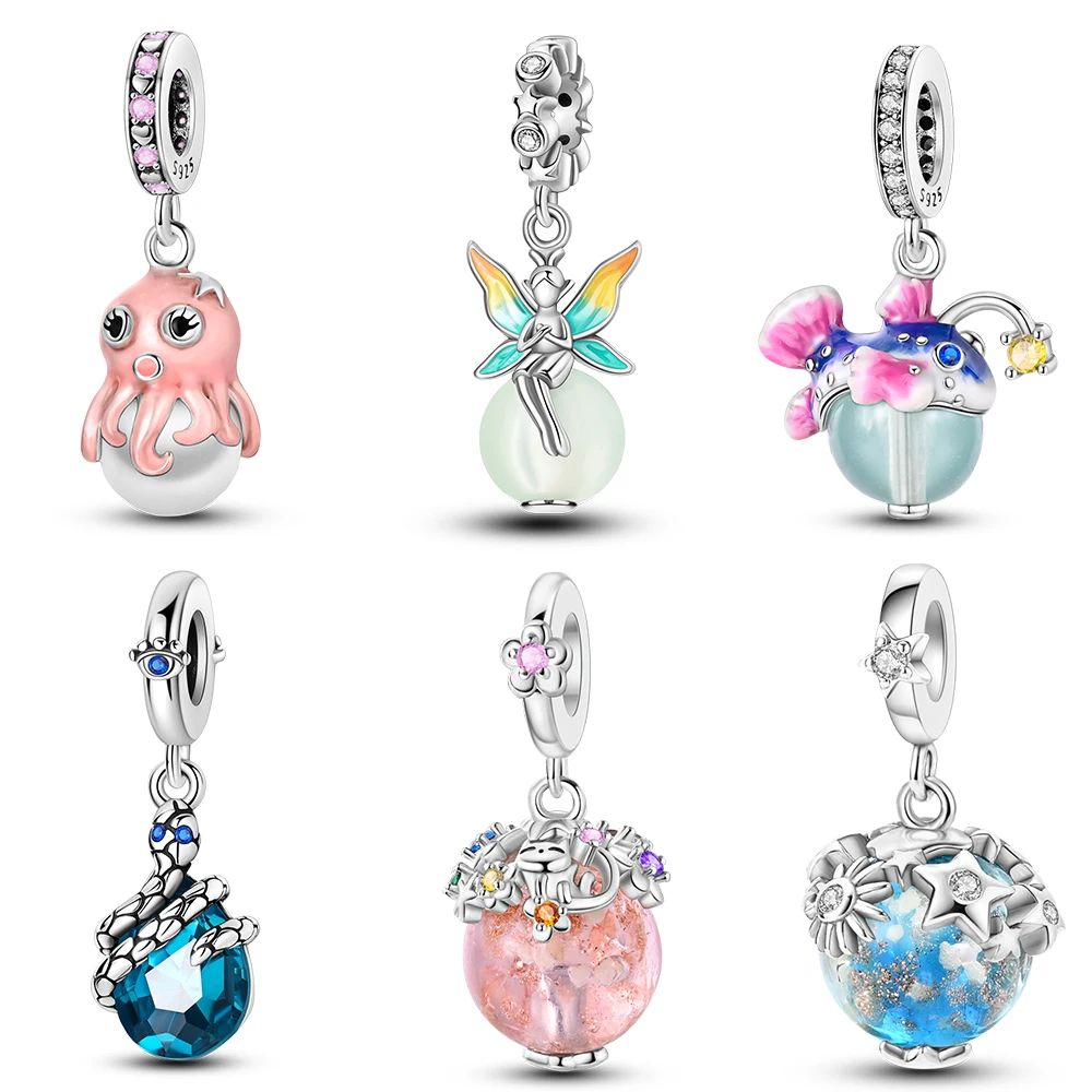 925 srebrnych świecących glazurowanych Planet Charms Fit Pandora Charms srebrne 925 oryginalna bransoletka do wyrobu biżuterii