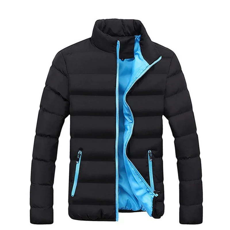 Winter Men's Padded Jacket - Thick Solid Color Stand Collar Zipper