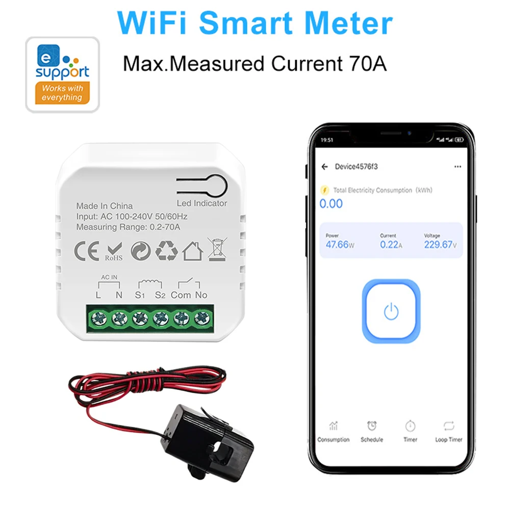 

Ewelink Smart WiFi счетчик энергии 1-позиционный прерыватель с зажимом монитор приложения производства солнечной энергии и потребленой энергией