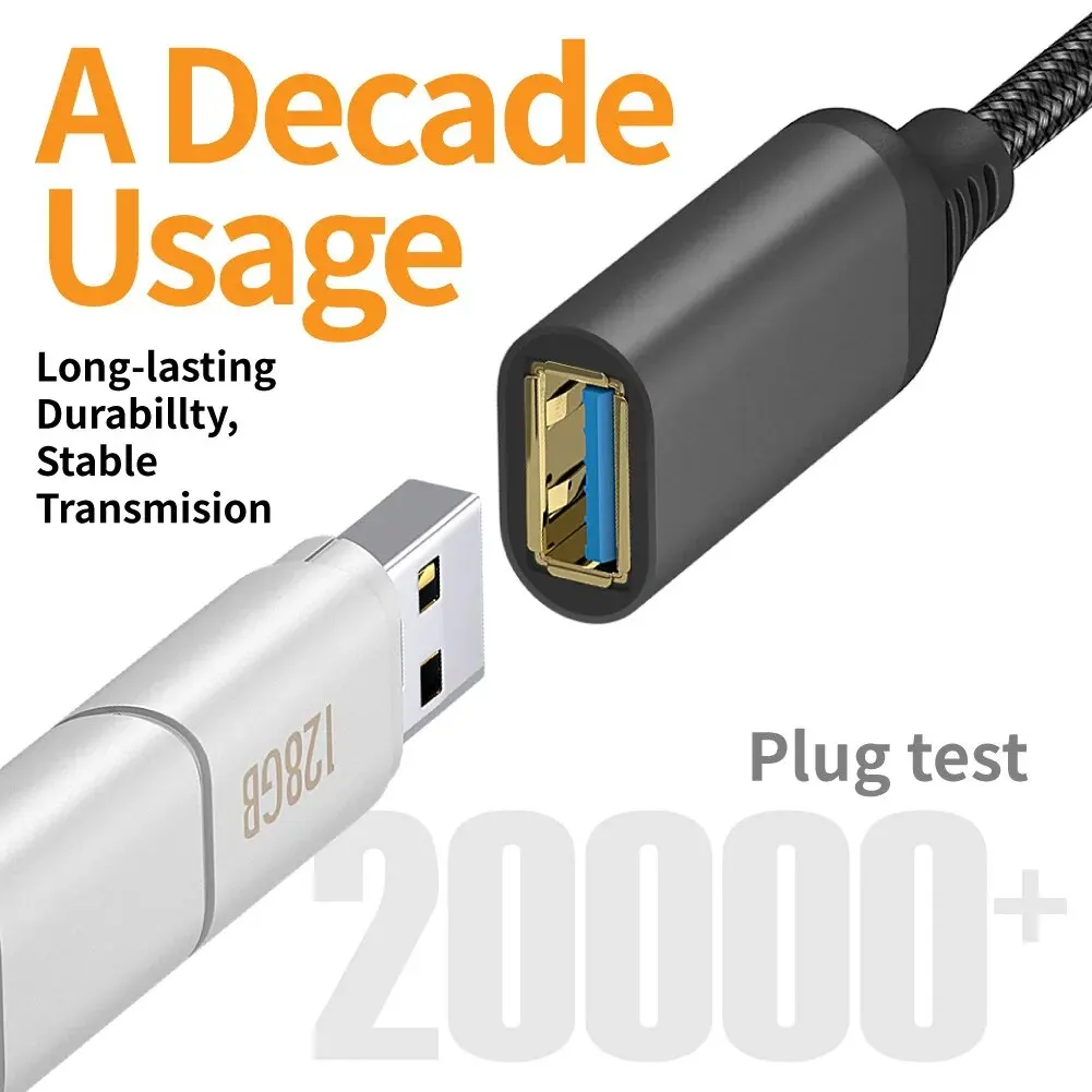 USB 3.0 Extension Cable Male to Female Transfer Data Cord Tangle Braided Phone Cablefor PS3 PS4 Laptop TV Camera Printer Nylon