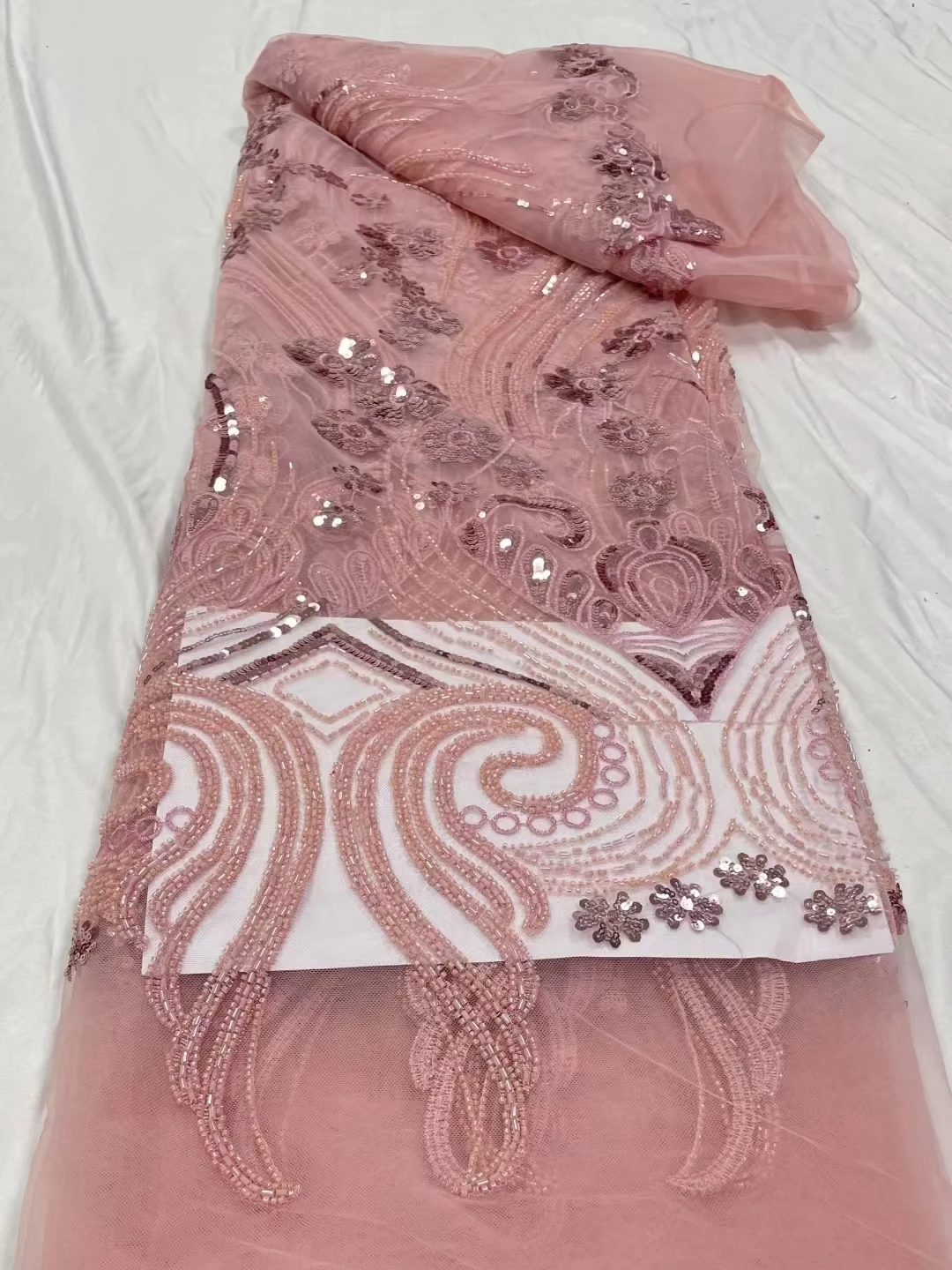 

Beaded African Sequins Lace Fabric 2023 High Quality Sequins Embroidery French Nigerian Lace Fabric For Wedding Sewing KRC23111