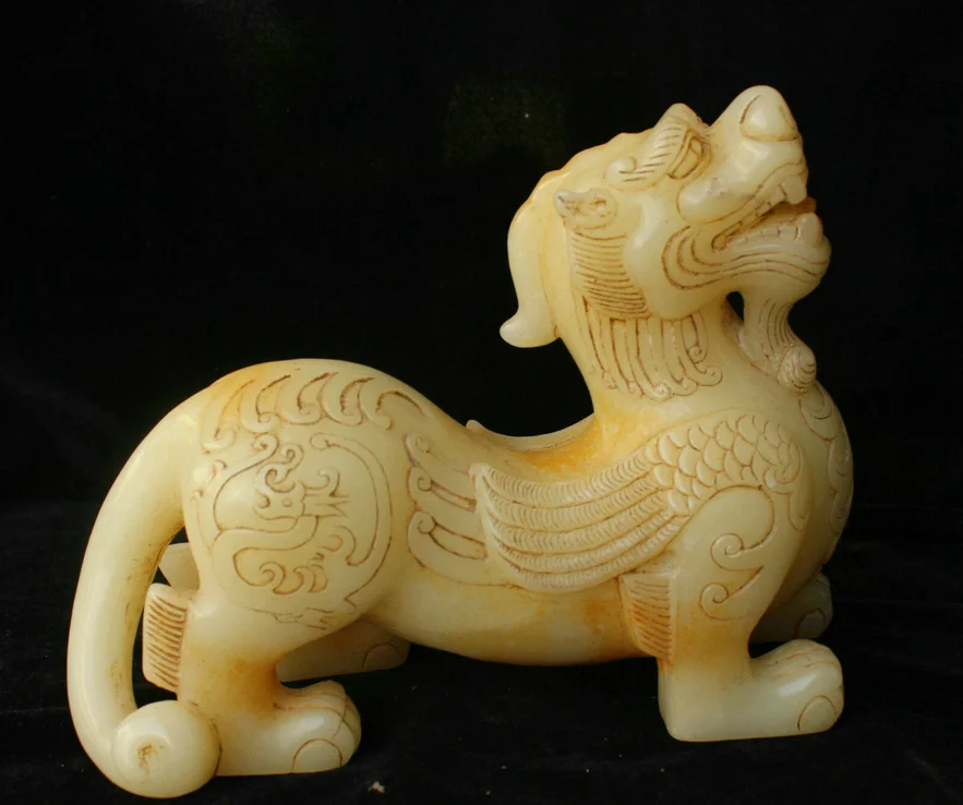 27cm China Natural Old Jade hand carved brave troops Statue Sculpture AIQO