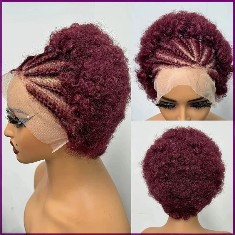 Afro Kinky Curly 13x4 Lace Front Braided Wig Human Hair Wigs