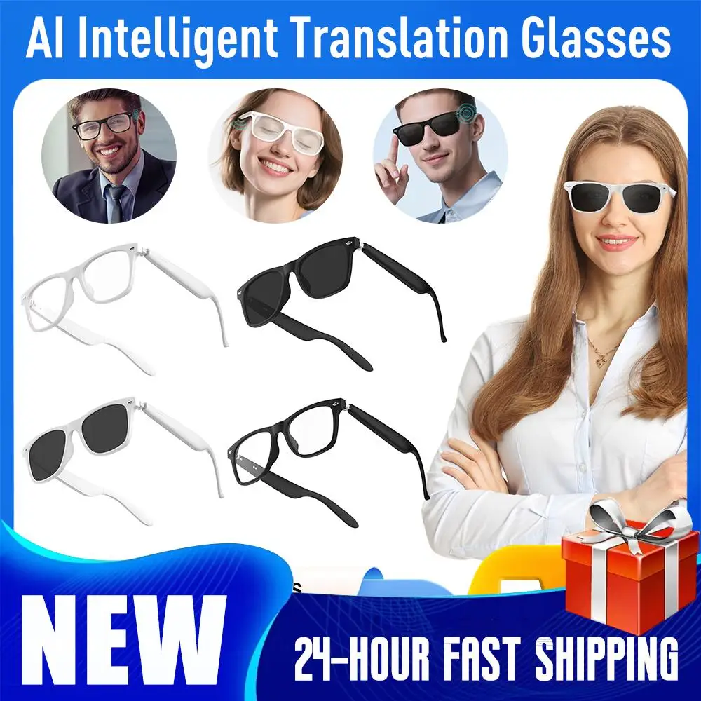 AI Intelligent Translation Glasses Music Headphones Glasses Bluetooth Wireless Sunglasses Multi functional Real time Translator