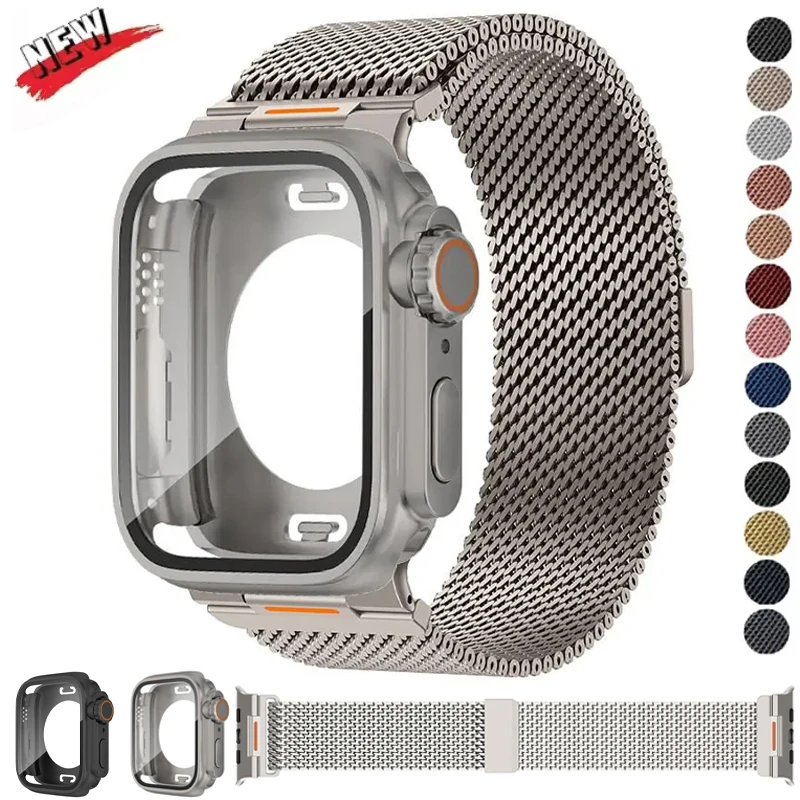 

Ремешок и корпус из нержавеющей стали для Apple Watch Series 11 10 46 мм, защитное стекло для Iwatch 9 8 7 6 5 4 SE 45/44 мм, аксессуары