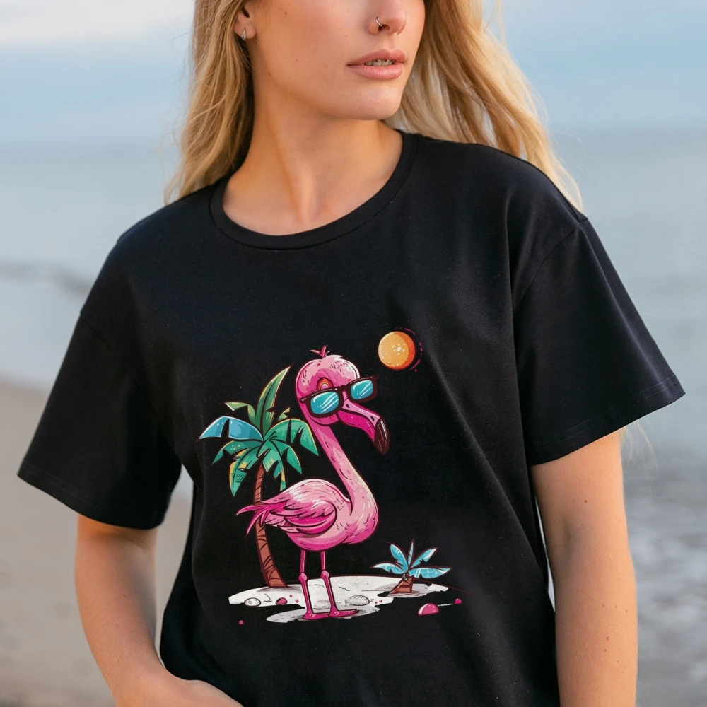 Pink Flamingo Shirt, Pink Flamingo Summer Vibes Beach Palm Tree Summer Vacation Shirt