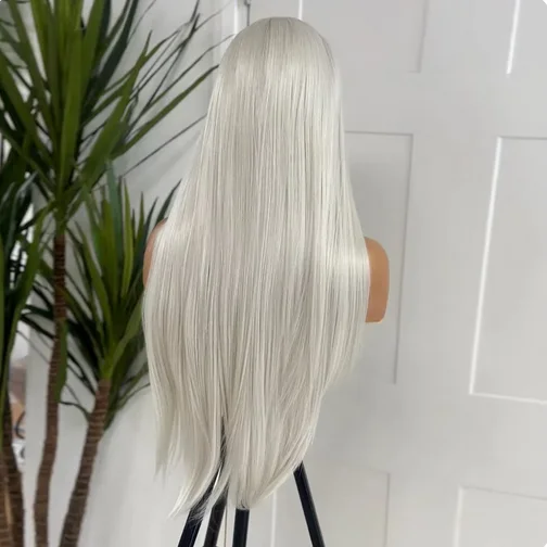 Platinum Blonde #60 Colored Straight Hair Frmetals Wig, Human Hair Blended Synthetic HD Lace Front Wig, 26 amaran Women 03 Use