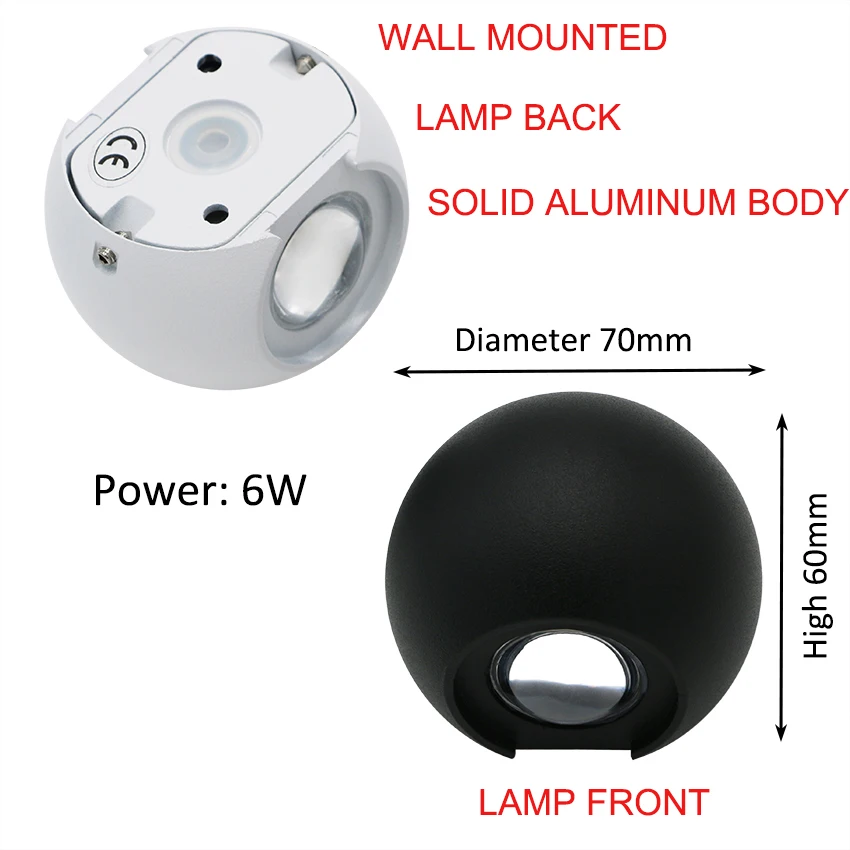 6W Round Outdoor Waterproof Wall Lights Up and down Wall Sconce For Outdoor Porch Garden Indoor decor lighting AU21