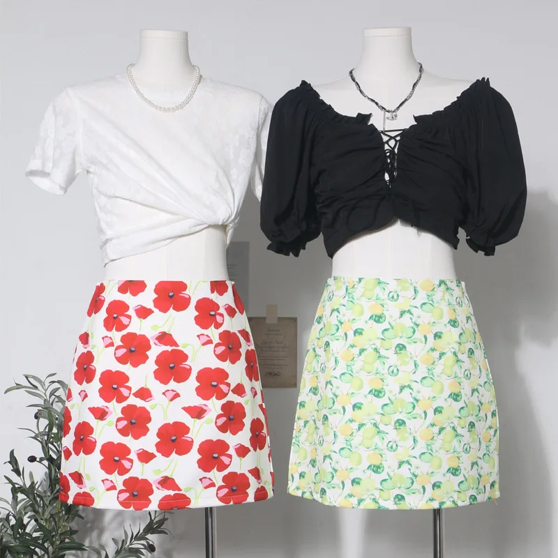 Women Elegant Oil Painting Print High Waist Skirt, A-Line Bodycon Floral Mini Skirt for Vacation Clubwear Streewear Outfits6116