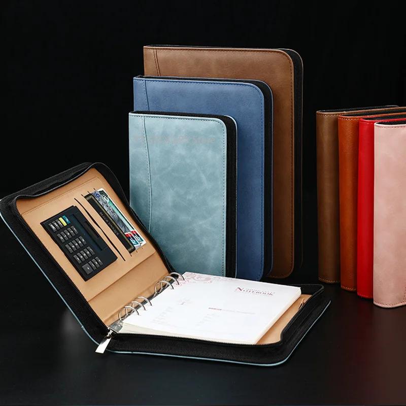 A6/A5/B5 Diary Notebook and Journal with Calculator Binder Spiral Note Book Business Manager Folder Padfolio Zipper Bag Handbook