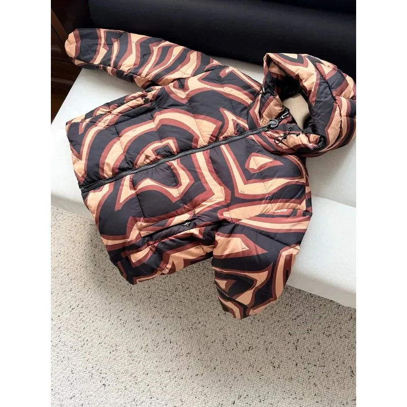 Women's Retro Abstract Print Hooded Down Jacket