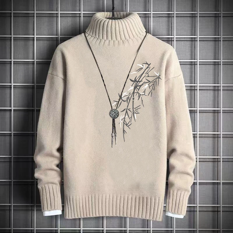 

Sli Men's High Ne Knit Sweater Thiened Base Layer irt Casual Sle Long Sve Bamboo Patterned Inner Wear