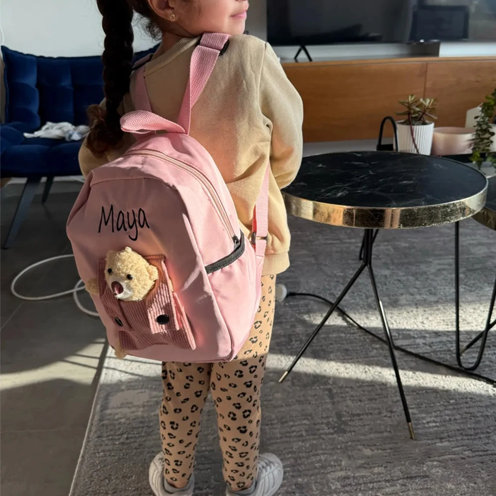 

Customized Embroidery Nylon Cute Bear Kindergarten Book Bags Personalized Name Kid's School Bag Boys Girls Outgoing Snackbags