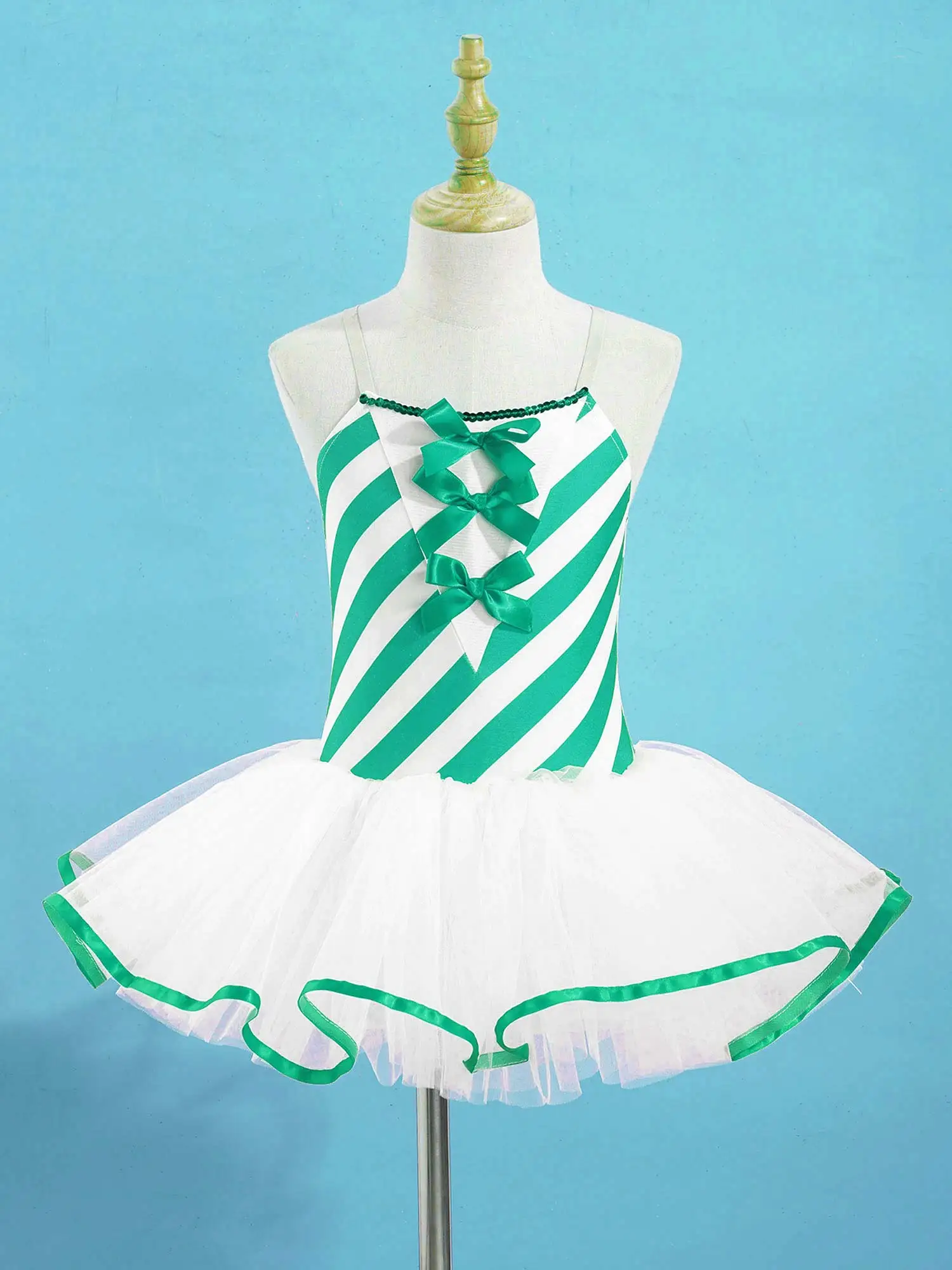 

Kids Girls Sequins Christmas Costume Big Bow Candy Cane Stripe Xmas Holiday Santa Sweetie Cosplay Dress Performance Dancewear