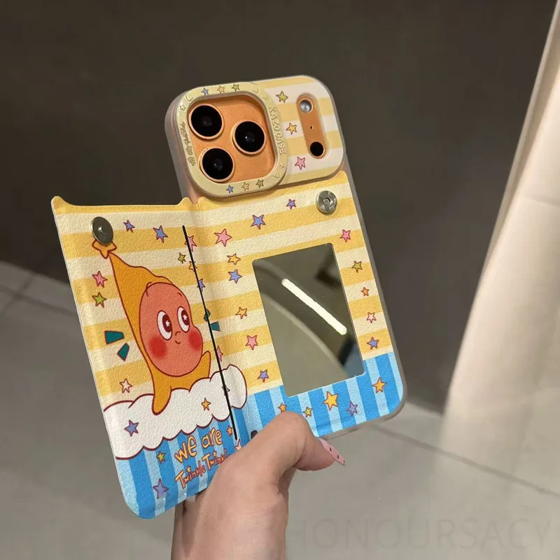 

Fashion Cute Stars Figure with Built-in Mirror Cartoon Phone Cases for IPhone17 Promax 16 15 14 13Pro Anti Drop Phone Back Cover