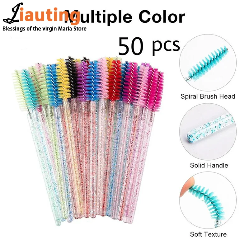 50pcs Shiny Disposable Eyelash Brush Applicator Wands Curler Mascara Eyebrow Makeup Tools Spoolers Comb Wands Spoolies Brushes