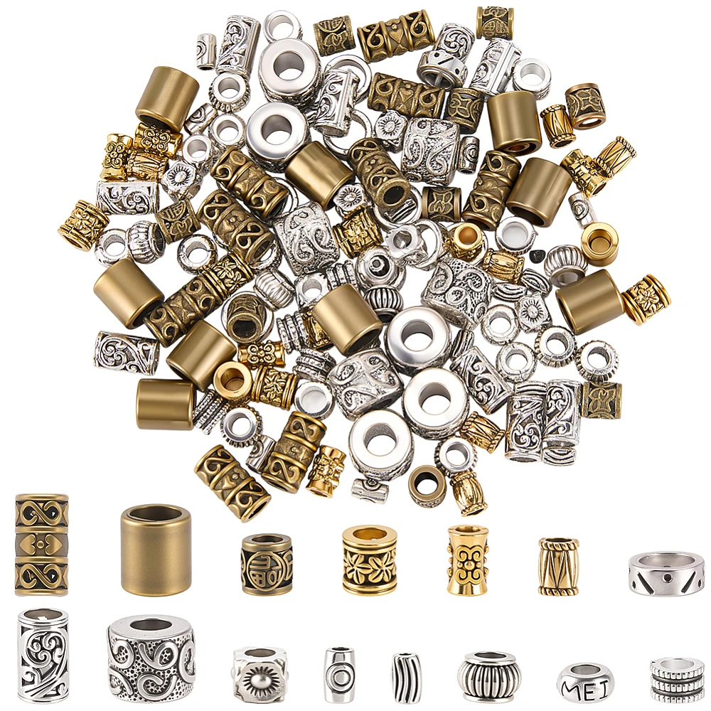 1 Box 150Pcs 15 Styles Column Spacer Beads Metal Tube Beads Assorted Silver Gold Bronze Barrel European Loose Spacers Bead