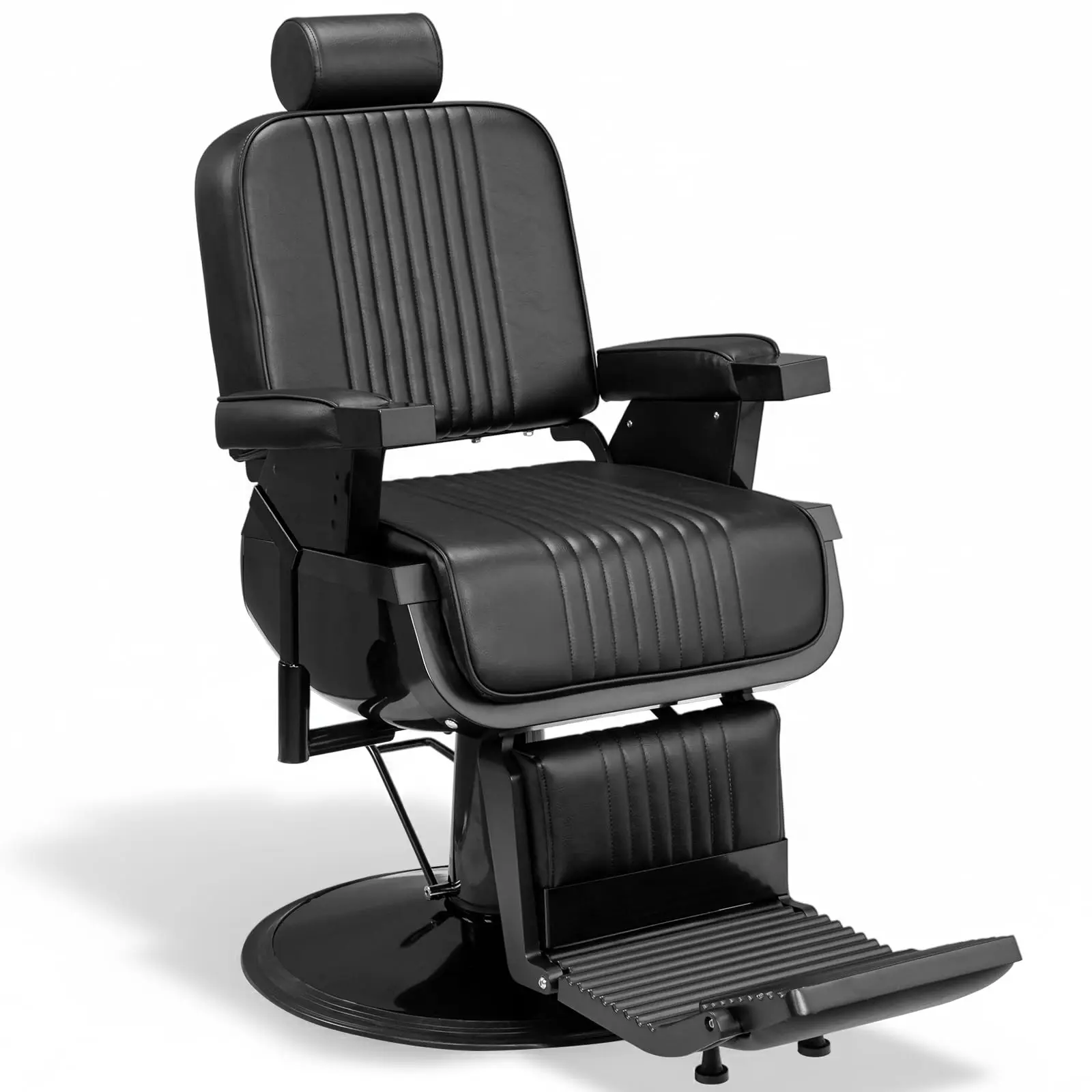 Heavy Duty Vintage Reclining Barber Chair, Black | Hydraulic Salon Chairs for Hair Stylist, with Footrest & Headrest