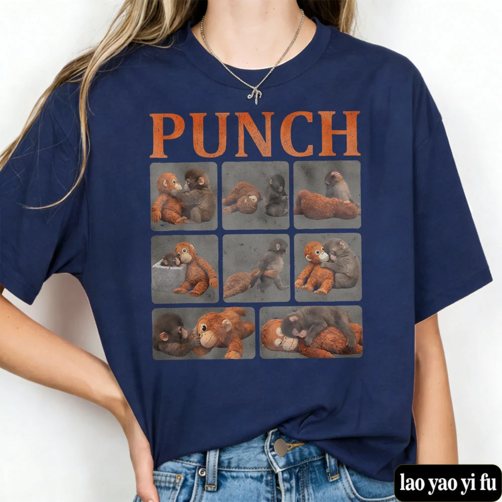 Baby Monkey Punch Women Shirt Cute Monkey T-Shirt Animal Lover Gift Cute Cozy Mom Tees Funny Unisex Tops Short Sleeve Shirt