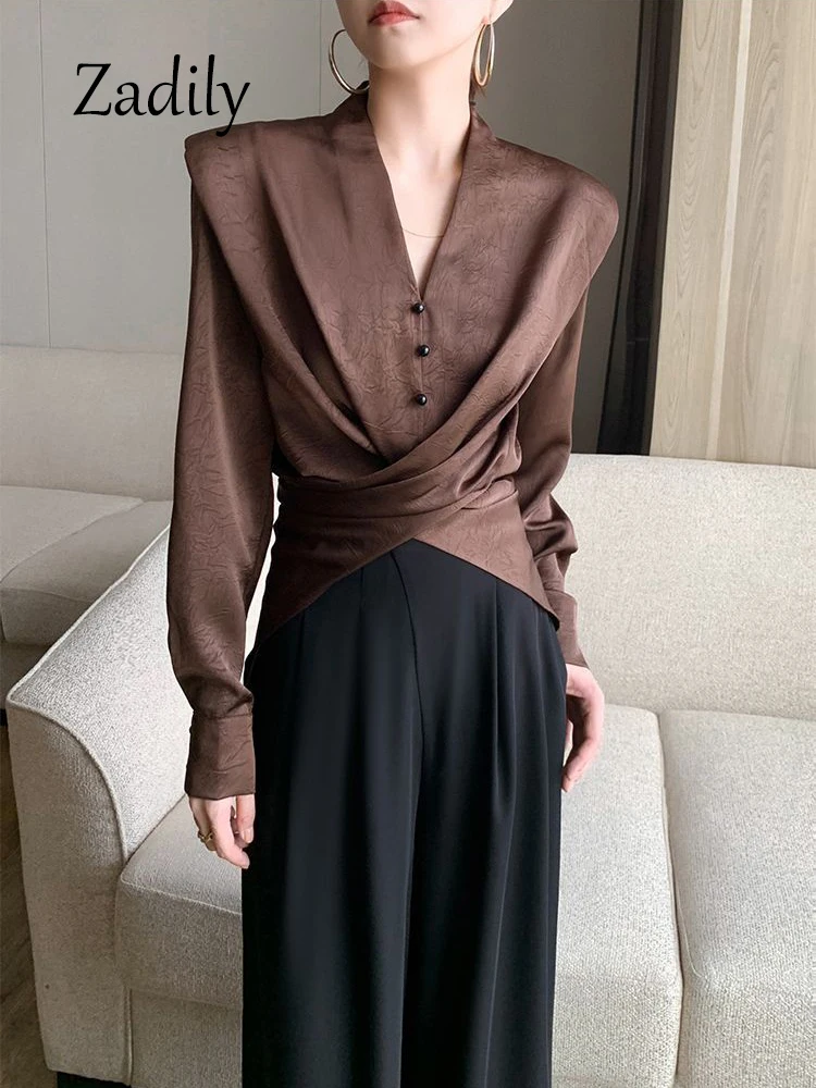 Office Lady Long Sleeve Sashes Women Shirt V Neck Work Female Clothing Tunic Woman Blouse Tops Button Up Solid Color Cardigan