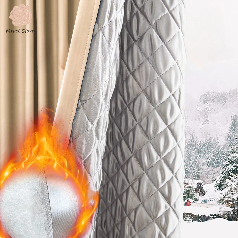 Thick Curtains for Bedroom Living Room Windproof Sandwich Cotton Thermal Insulation Blackout Winter Curtain Custom 1PC