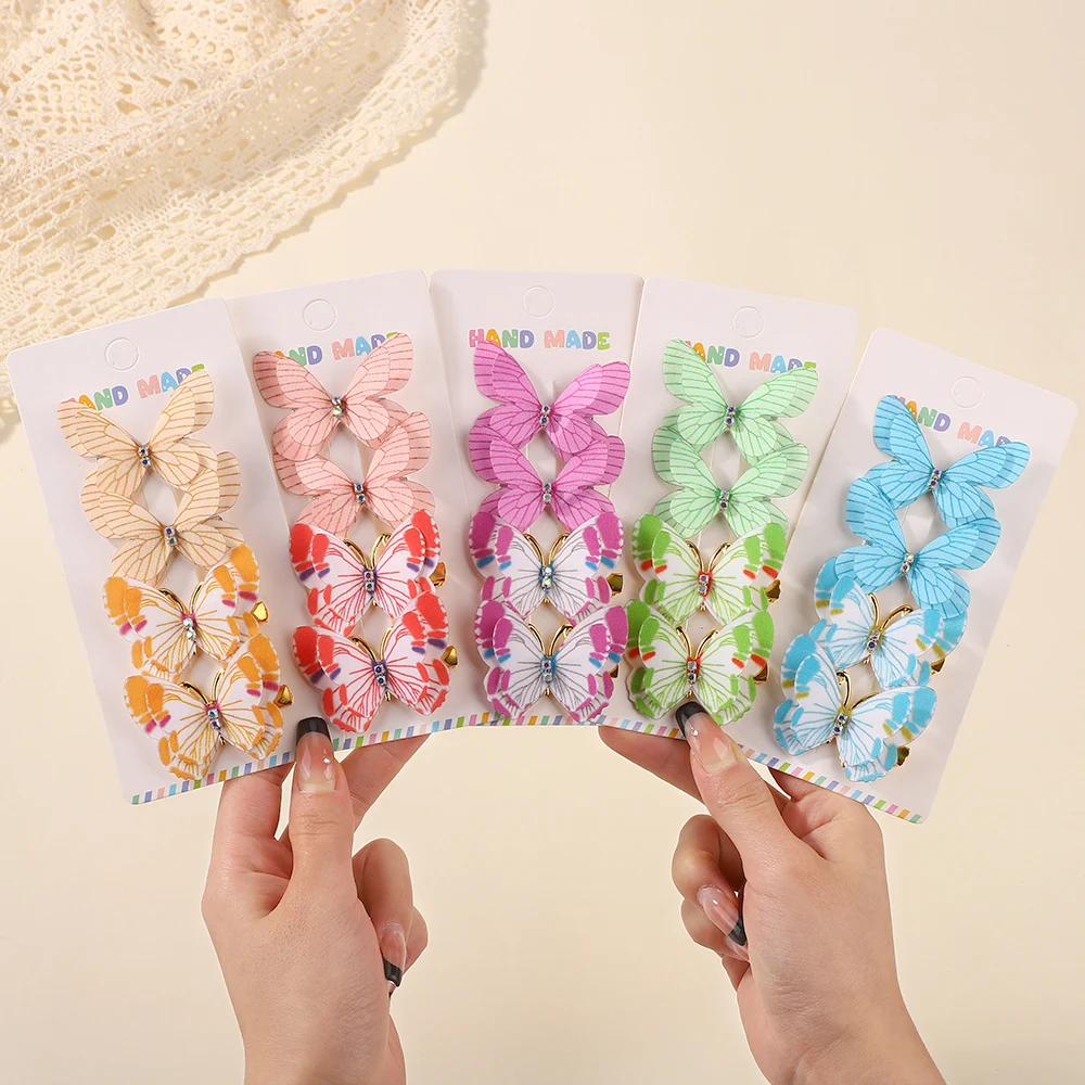 4 Stück Bunte Schmetterling-Haarspangen für Babymädchen, Kristall-Haarnadeln, Regenbogen-Kopfschmuck, Süße Haaraccessoires, Frühlingsgeschenk für Kinder