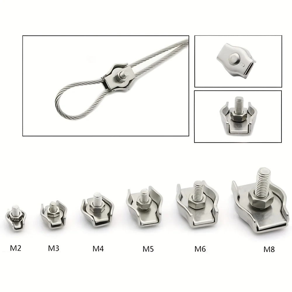 10/20pcs Stainless Steel 304 Cable Clamps Rust Resistant Removable Cover M2-M8 Threads for Wire Rope Steel Cable Fixing