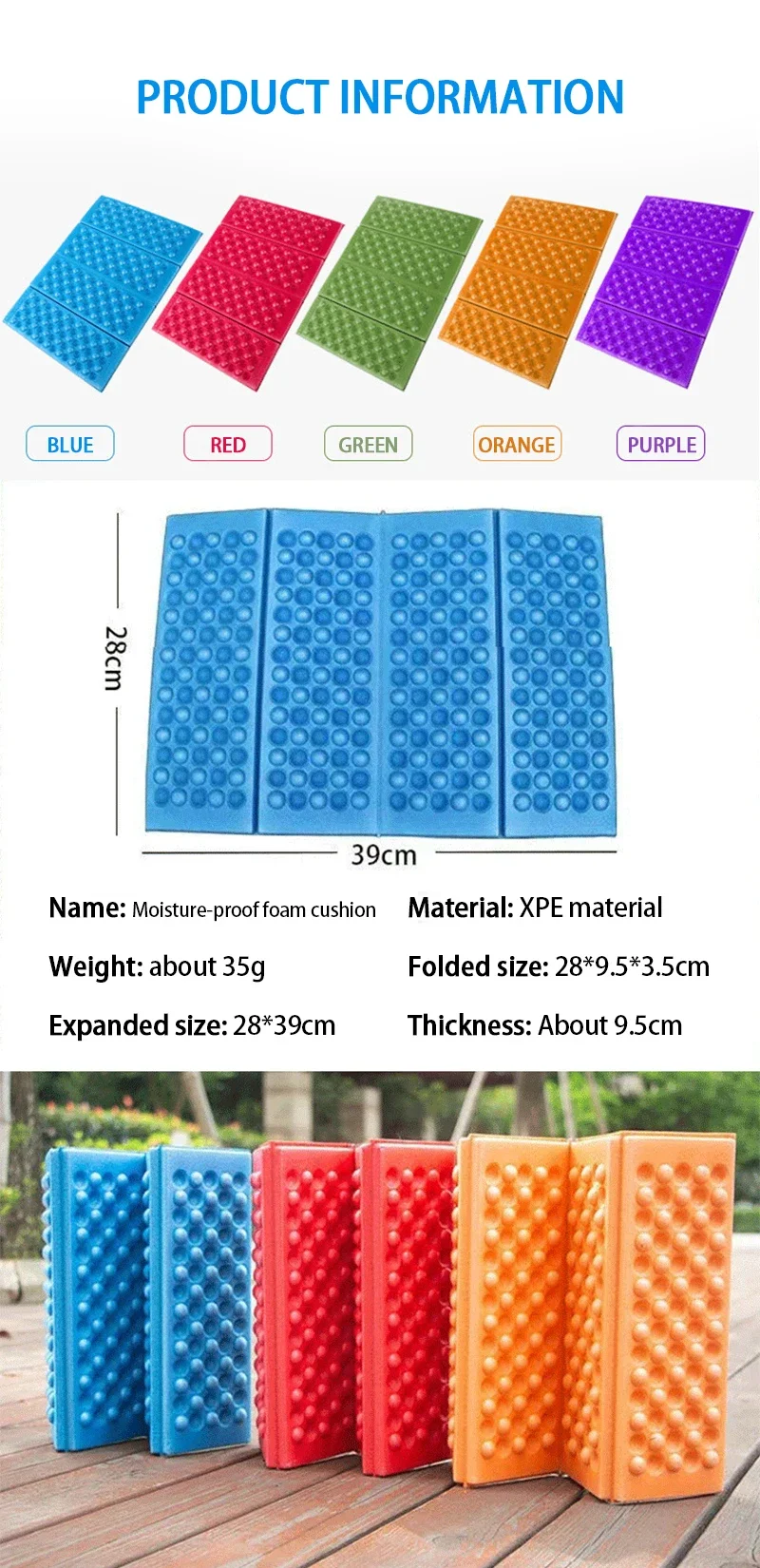 Wabenförmige Massagematte Faltbare XPE-Unterlage für Outdoor-Wandern Camping Training Park Faltbares Kissen Picknick-Sitzunterlage Feuchtigkeitsbeständige Matte – Detail 8