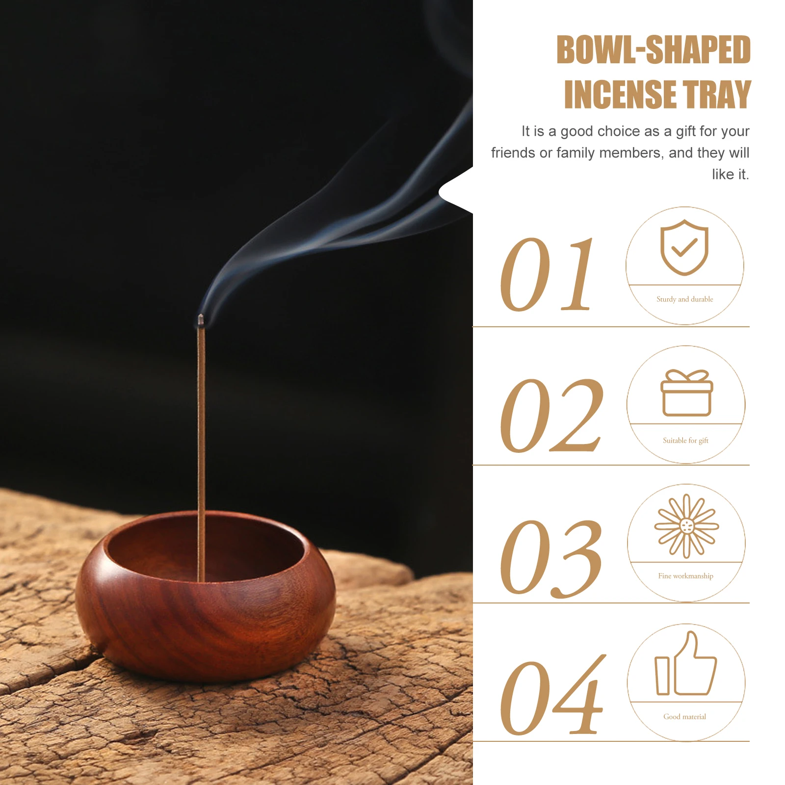 

Exquisite Wooden Stick Tray Bowl Shaped Censer Multi Holes Desktop Decor Style Classic Design Gift Burner Decorative