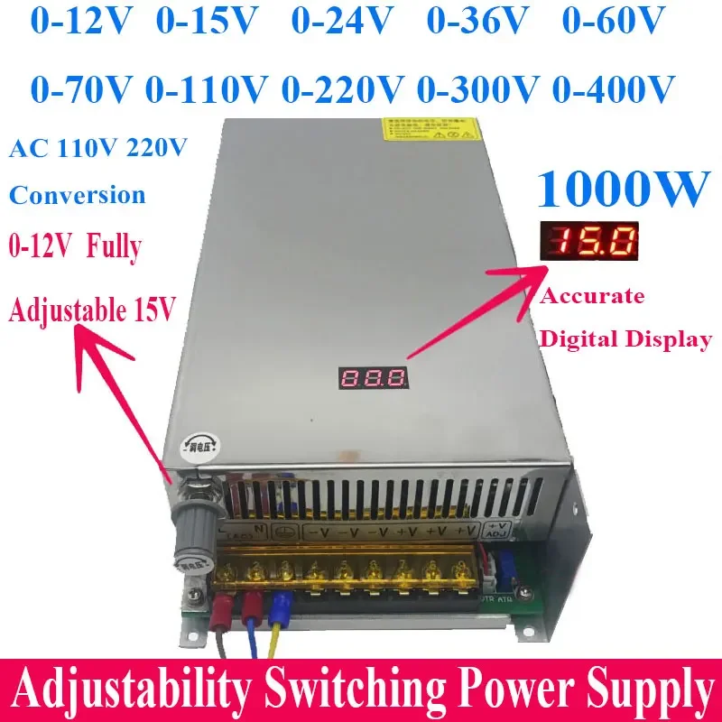 fonte de alimentacao de comutacao ajustavel display digital tensao regulada dc 0 12 v 24v 36v 48v 60v 70v 110v 220v 300v 400v 1000w 01