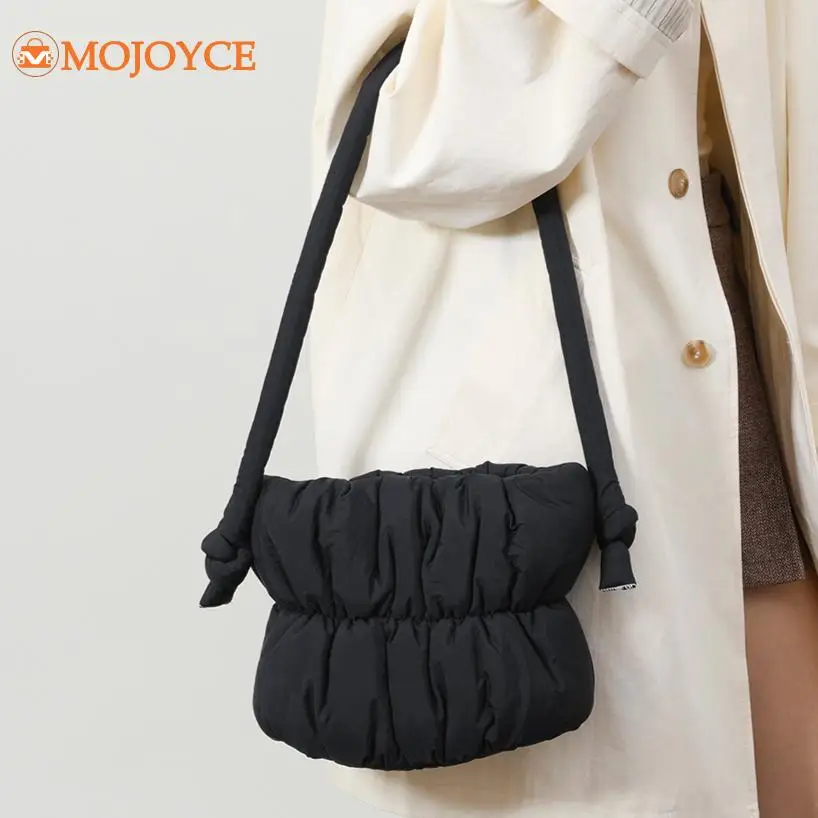 Casual Small Puffer Bags Nylon Pleated Shoulder Bag Magnetic Closure Tote Purse Down Cotton Underarm Bag Solid Versatile Handbag