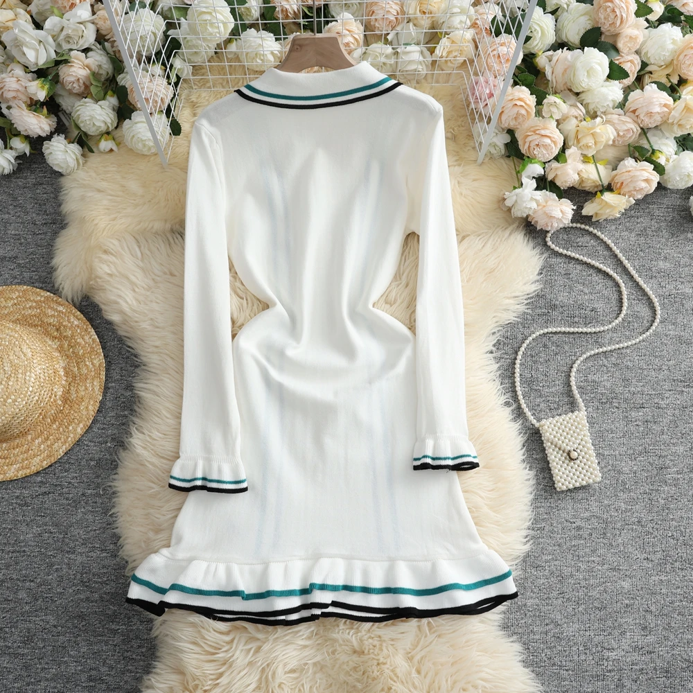 YuooMuoo Women Dress 2025 Spring Autumn Vintage Turn-down Collar Ruffled Mini Dress Aesthetic Y2K Lady Party Dresses Vestidos