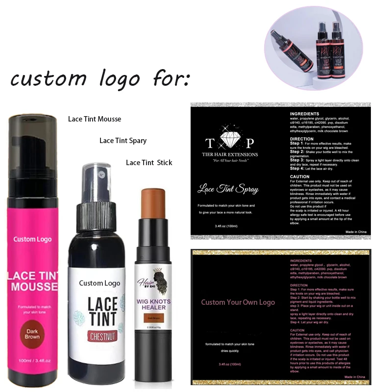 Custom Stickers Personalised Labels For Wig Tint Spray 5Pcs/Lot Lace Tint Mousse Wig Knots Healer Quick Dry Wig Grids Concealer