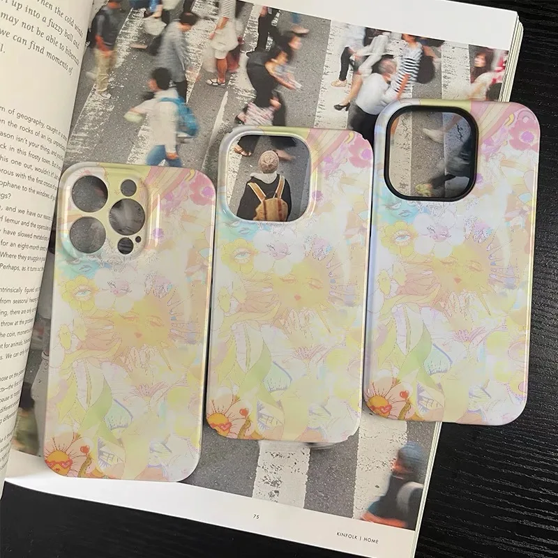 Flower Blossom Sun Art Graffiti Phone Case for IPhone 16 15 PLUS 14 13 ProMax 12 11 Pro Plus Protection Ultra Thin Acrylic Cover