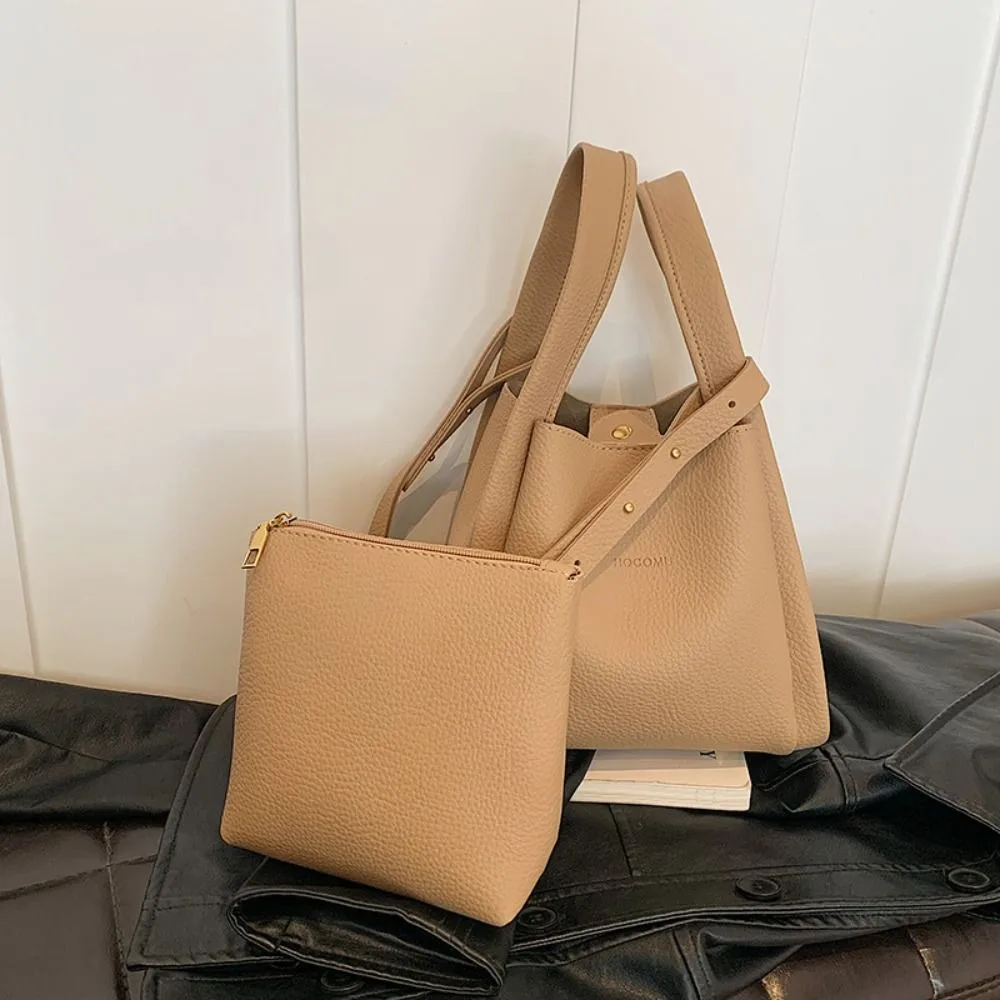 Solid Color Vintage Basket Bag Large Capacity Korean Style Shoulder Bag Mother Child Package with Inner Bag Crossbody Bag Travel