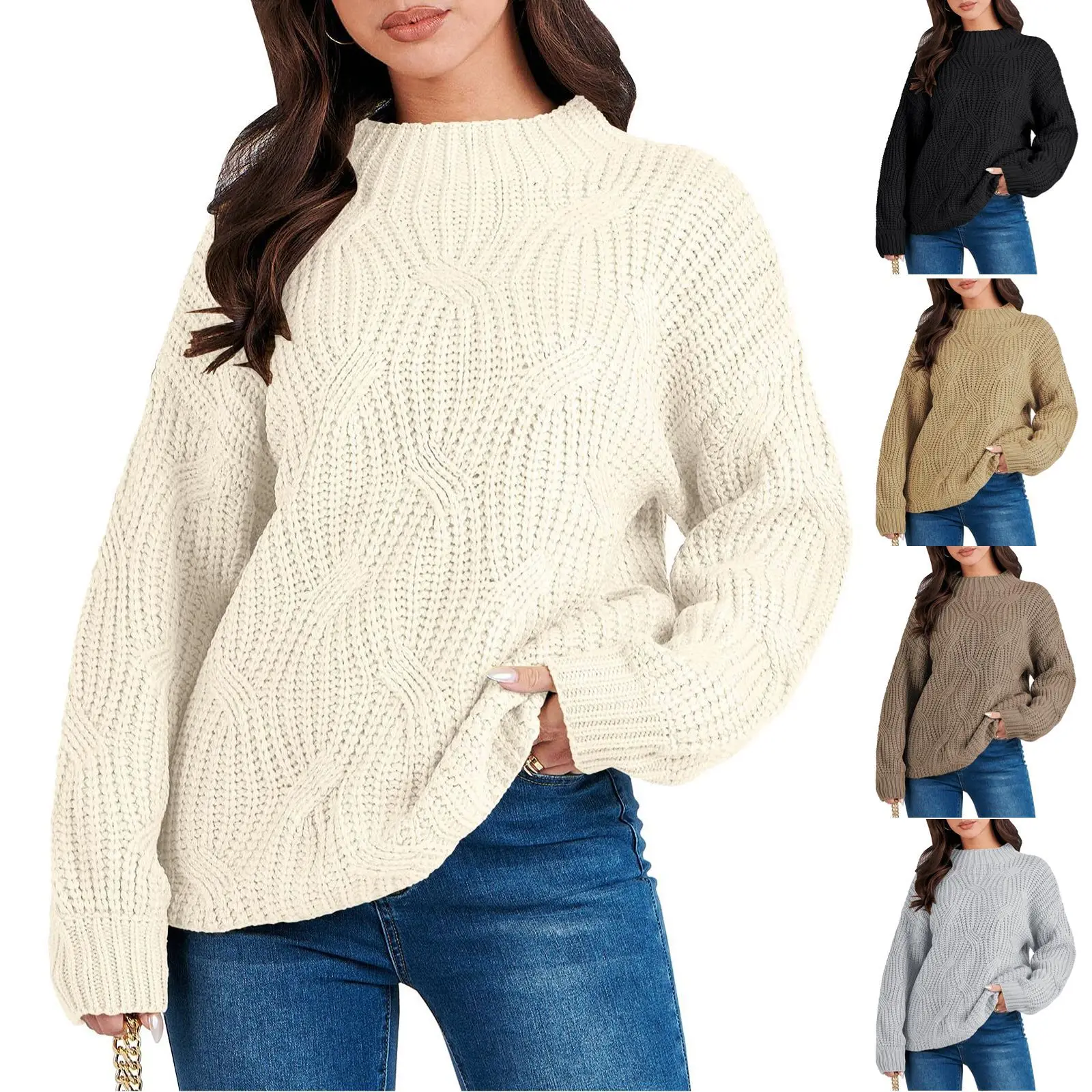 

Women's Thick Lazy Sweater Top New 2023 Autumn/Winter Off Shoulder Round Neck 100% Cashmere Sweater