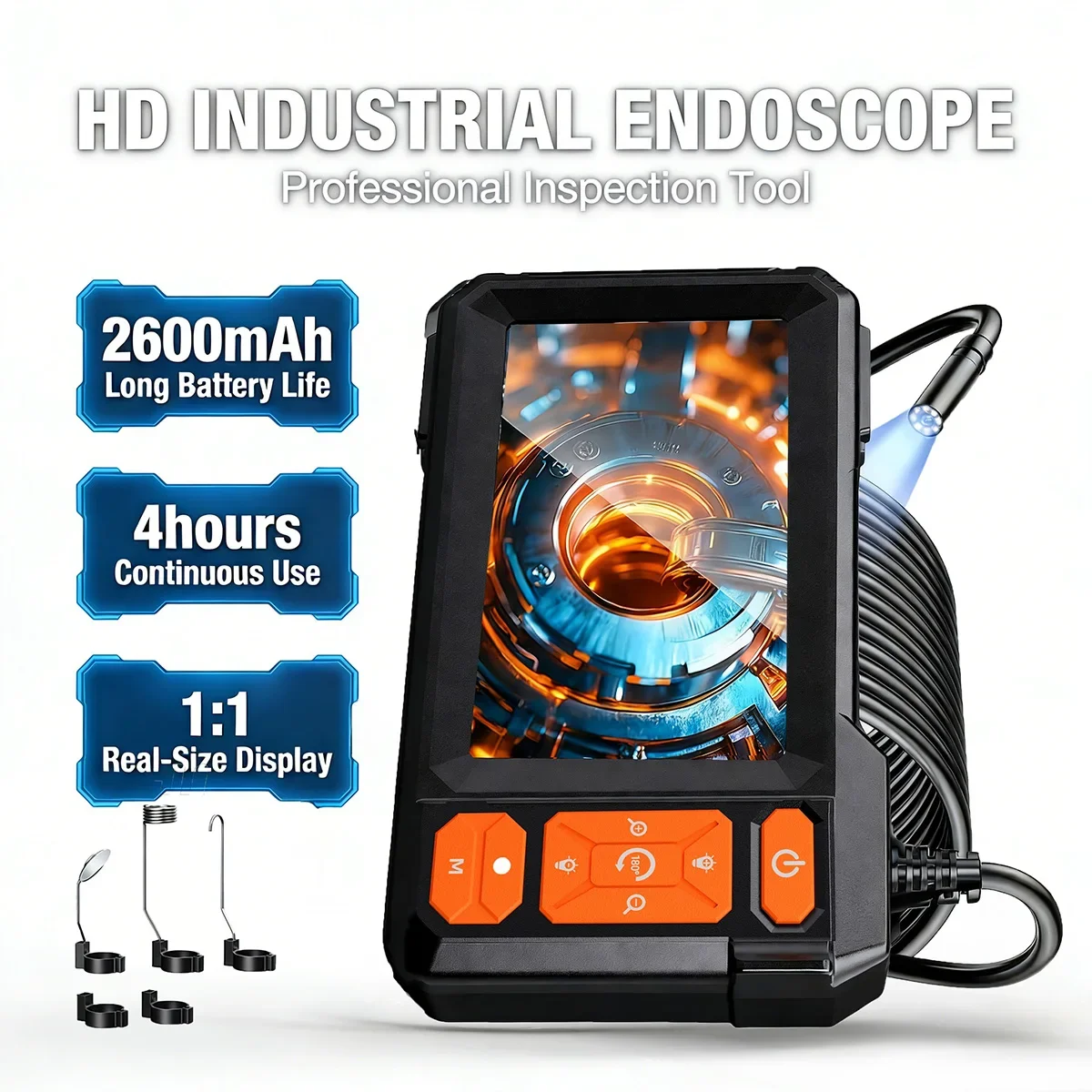 4.3'' IPS Screen 8mm HD Industrial Endoscope Camera with LED Lights Borescope for Car Engine Wall Pipe Vent Inspection