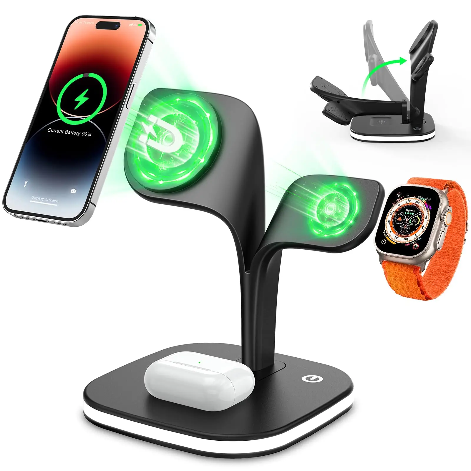 COLSUR 18W Fast Wireless Charging Station 3 in 1 Magnetic Foldable Wireless Charger Phone Holder Intelligent Heat Dissipation