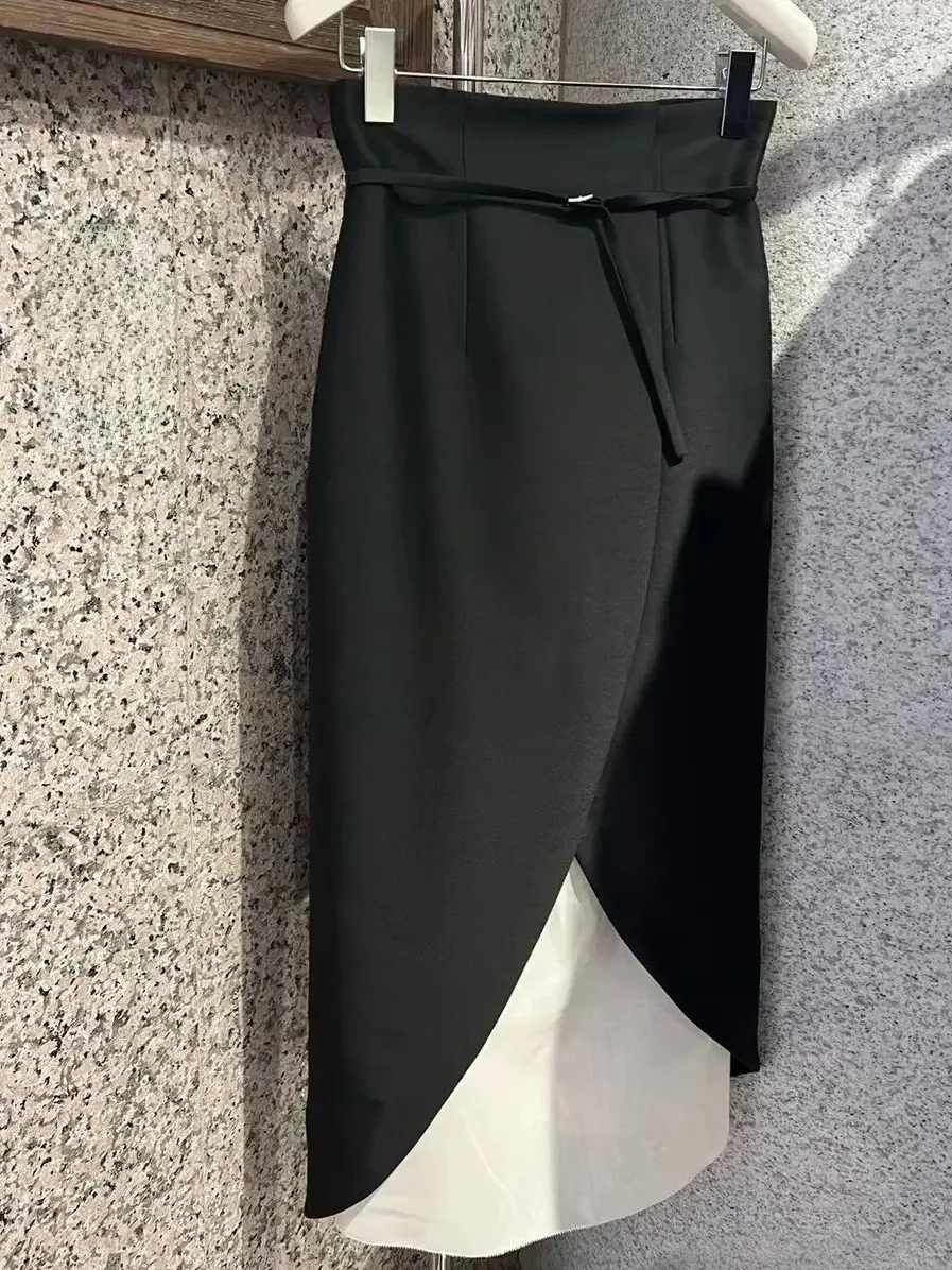 

Брендовая весенне-летняя черно-белая юбка-тюльпан с цветочным узором, двухслойная, с высокой талией, А-силуэт, из полиэфирного волокна