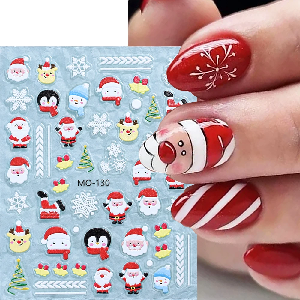 Cartoon Christmas Nail Art Stickers Santa Claus Penguin Cats Snowflakes Snowman Gloves Nail Sliders Winter Manicure Decor LEB-MO